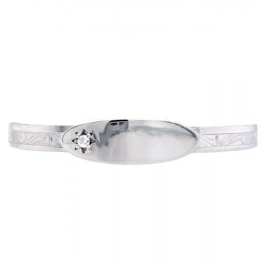 Sterling Silver Oval ID Plate with CZ Patterned Baby Bangle 0.7cm, 4.5-6cm 