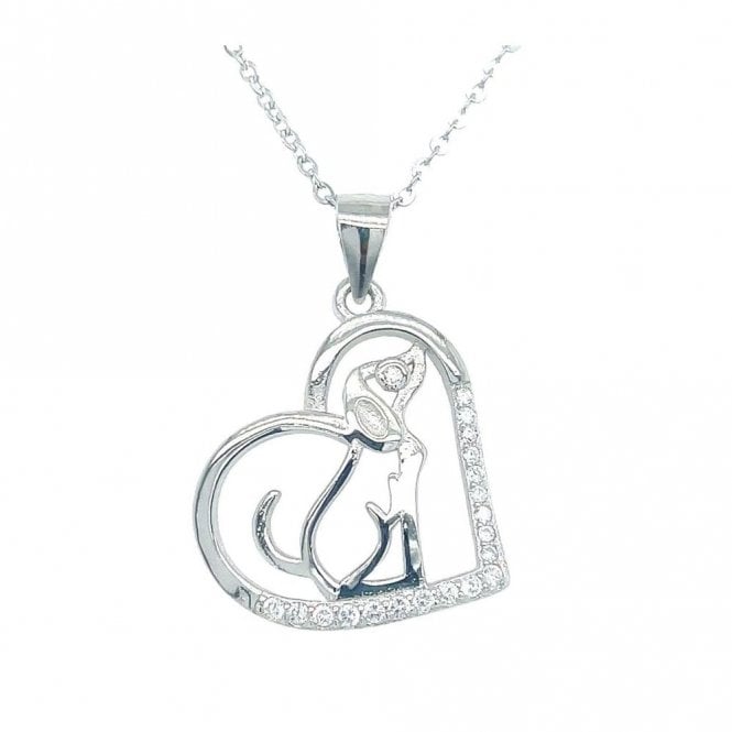 Faith Sterling Silver Sterling Silver Part CZ Open Heart with Plain Dog Outline Centre Necklace 18mm, 16-18