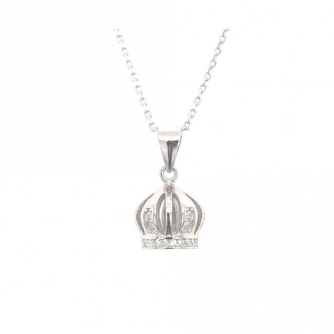 Faith Sterling Silver Sterling Silver Part CZ Part Plain 3D Crown Necklace 12x9mm, 16-18