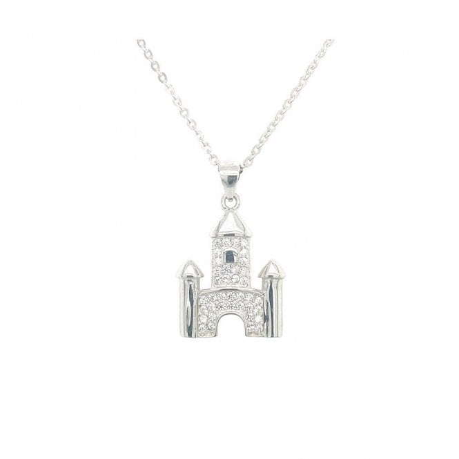 Faith Sterling Silver Sterling Silver Part CZ Part Plain Castle Necklace 18x13m, 16-18