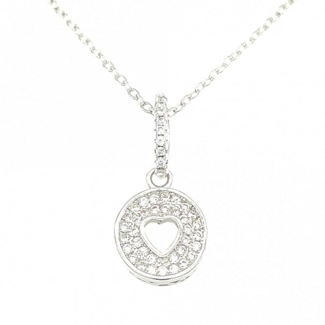 Faith Sterling Silver Sterling Silver Pave Circle With Open Heart Centre Necklace 20x9mm, 16-18