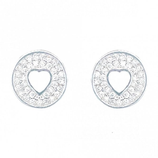 Faith Sterling Silver Sterling Silver Pave Circle With Open Heart Centre Stud Earrings 9x9mm