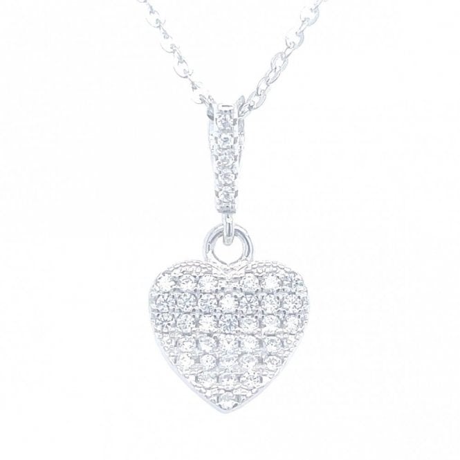 Faith Sterling Silver Sterling Silver Pave CZ Curved Heart Drop Bar Necklace 21x10mm, 16-18