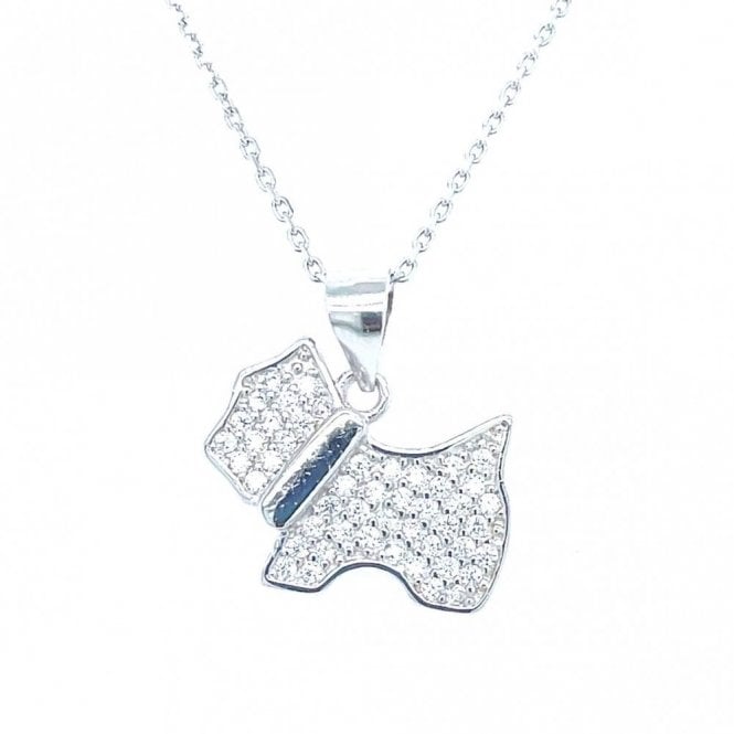 Faith Sterling Silver Sterling Silver Pave Dog with Plain Collar Necklace 13x15mm, 16-18