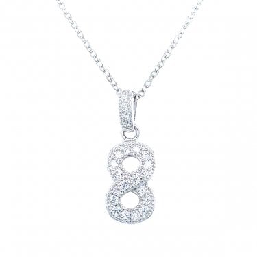 Sterling Silver Pave Infinity Necklace 19x8mm, 16-18"