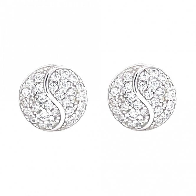 Faith Sterling Silver Sterling Silver Pave Set Flat Round Stud Earrings 8x8mm