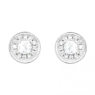 Sterling Silver Pave Set Round Rubover Stud Earrings 7x7mm