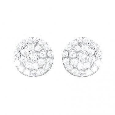 Sterling Silver Pave Set Round Stud Earrings 6x6mm