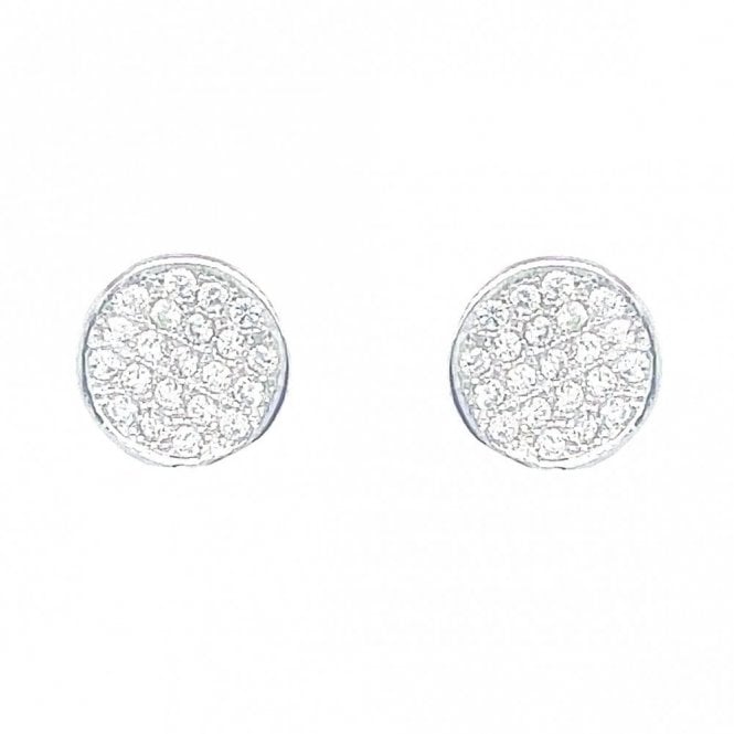 Faith Sterling Silver Sterling Silver Pave Set Rubover Circle Stud Earrings 7x7mm