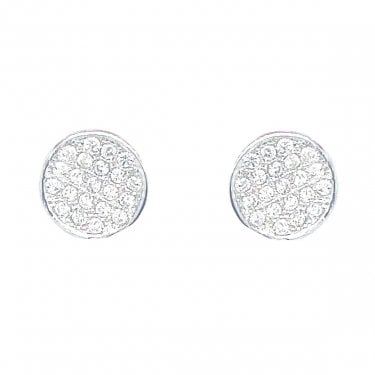 Sterling Silver Pave Set Rubover Circle Stud Earrings 7x7mm