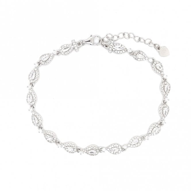 Faith Sterling Silver Sterling Silver Pear CZ Centre with Halo Link Bracelet 18+4cm