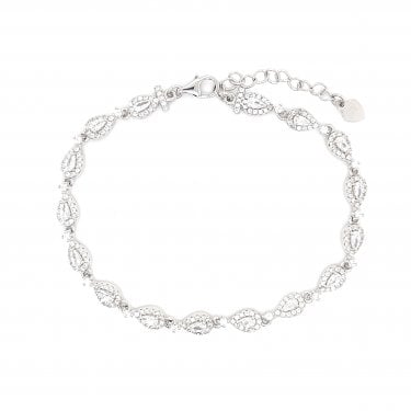 Sterling Silver Pear CZ Centre with Halo Link Bracelet 18+4cm