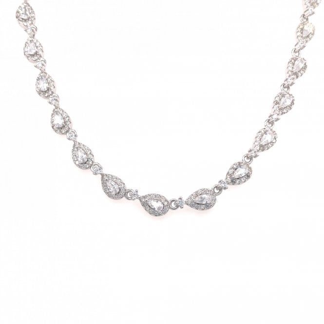 Faith Sterling Silver Sterling Silver Pear CZ Centre with Halo Link Necklace 40.5+4cm