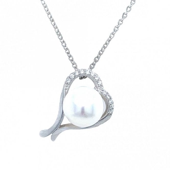 Faith Sterling Silver Sterling Silver Pearl Centre with Open Abstract Heart Surround Necklace 15x17mm, 16-18