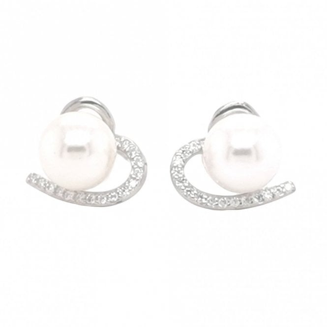 Faith Sterling Silver Sterling Silver Pearl in front of CZ Open Heart 11x11mm Stud Earrings