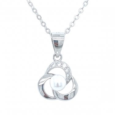 Sterling Silver Pearl Triple Twist Necklace 10mm, 16-18"