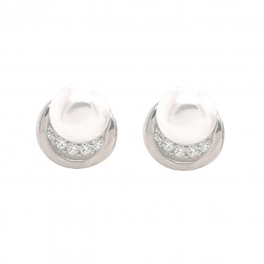 Sterling Silver Pearl with Top CZ Halo & Rubover Edge 8x8mm Stud Earrings