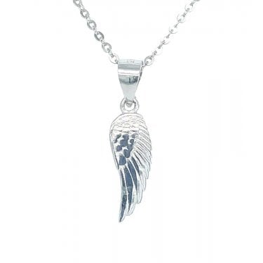 Sterling Silver Plain Angel Wing Necklace 14x5mm, 16-18"