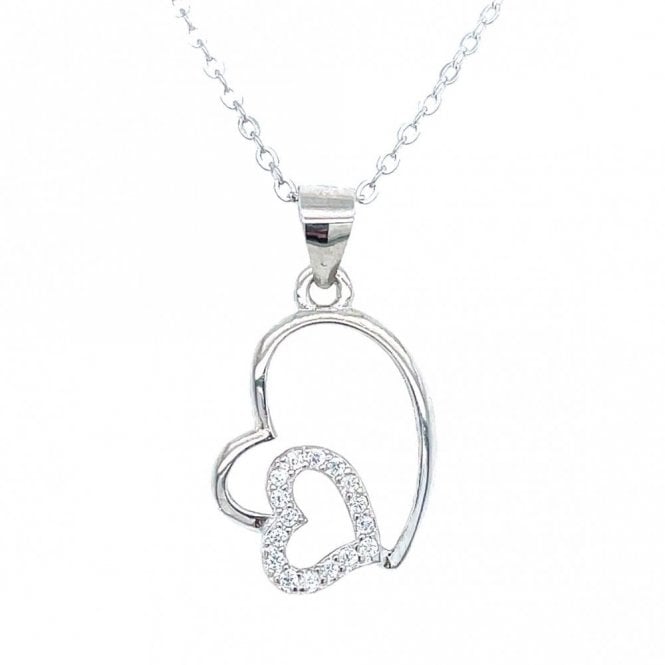 Faith Sterling Silver Sterling Silver Plain Angle Heart with CZ Inner Heart Necklace 16x13mm, 16-18