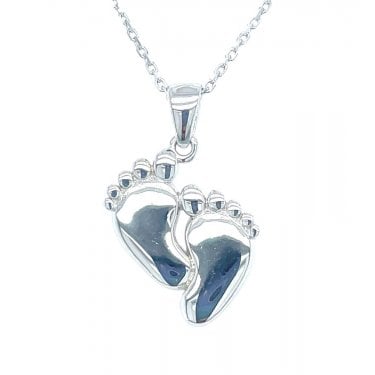 Sterling Silver Plain Baby Feet Necklace 16x14mm, 16-18"