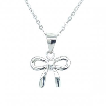 Sterling Silver Plain Bow Drop Necklace 10x13mm, 16-18"