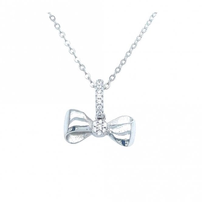 Faith Sterling Silver Sterling Silver Plain Bow with Centre Stone & CZ Bar Necklace 14x14mm, 16-18