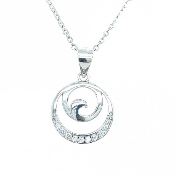 Faith Sterling Silver Sterling Silver Plain Circle Swirl with Part CZ Necklace 13mm, 16-18