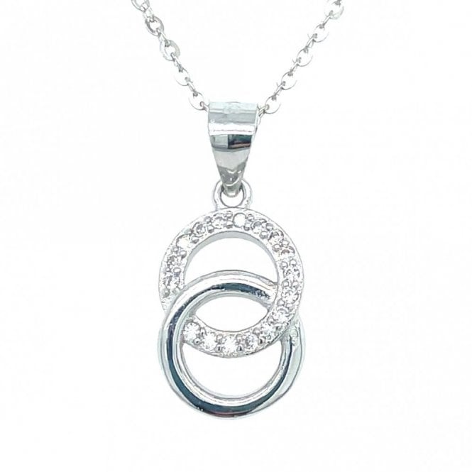 Faith Sterling Silver Sterling Silver Plain Circle with CZ Circle Drop Necklace 14x10mm, 16-18