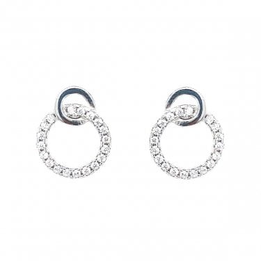 Sterling Silver Plain Circle with Entwined CZ Open Circle Drop Earrings 12x9mm