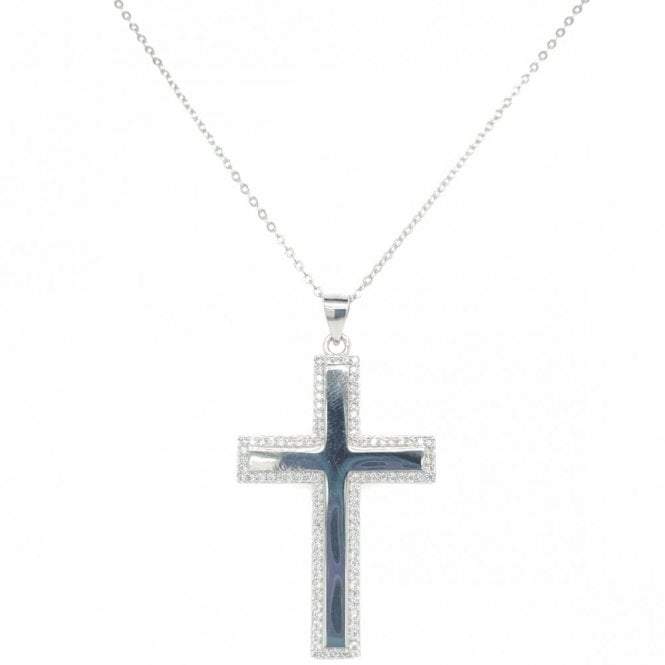 Faith Sterling Silver Sterling Silver Plain Cross with CZ Outline Necklace 3.5x2.4cm, 41.5cm + 2.5cm