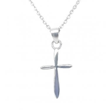 Sterling Silver Plain Cross with Rounded Edges Necklace 16x10mm, 16-18"