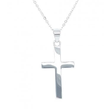 Sterling Silver Plain Cross with Square Edges Necklace 24x14mm, 16-18"