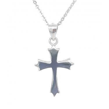 Sterling Silver Plain Cross with Triple Point Edges Necklace 18x14mm, 16-18"