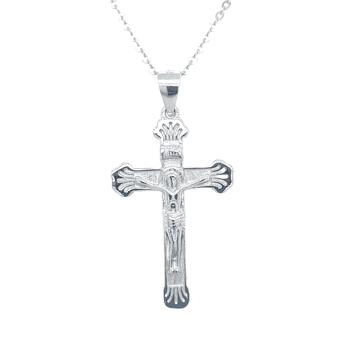 Faith Sterling Silver Sterling Silver Plain Crucifix with Fanned Edges Necklace 27x17mm, 16-18