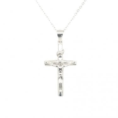 Sterling Silver Plain Crucifix with Rounded Edge Necklace 27x15mm, 16-18"