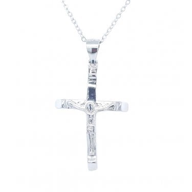 Sterling Silver Plain Crucifix with Tapered Edge Pendant Necklace 26x18mm, 16-18"