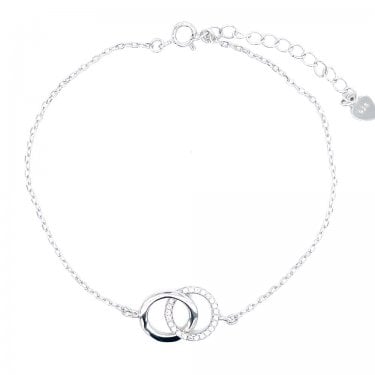 Sterling Silver Plain & CZ Entwined Circle Fine Bracelet 16+3.5cm
