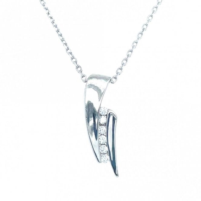 Faith Sterling Silver Sterling Silver Plain Double Pointed Drop with 6 CZ Centre Necklace 17x6mm, 16-18