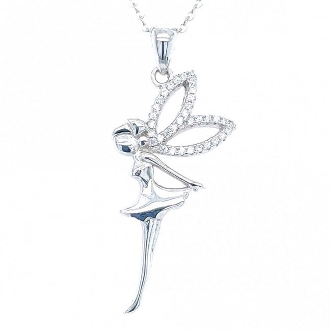 Faith Sterling Silver Sterling Silver Plain Fairy with CZ Open Wings Necklace 32x15mm, 16-18