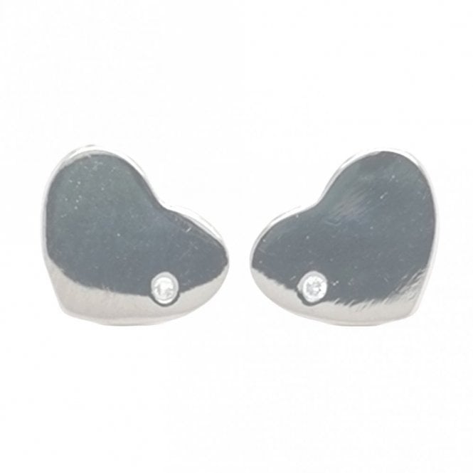 Faith Sterling Silver Sterling Silver Plain Flat Heart with Off-Centre CZ 11x9mm Stud Earrings