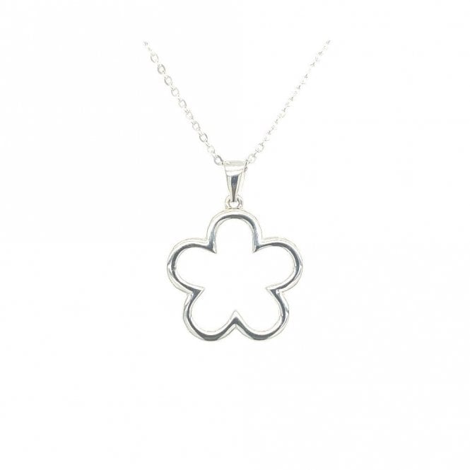 Faith Sterling Silver Sterling Silver Plain Flower Outline Necklace 18x18mm, 16-18