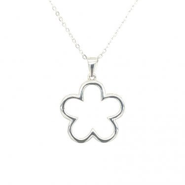 Sterling Silver Plain Flower Outline Necklace 18x18mm, 16-18"