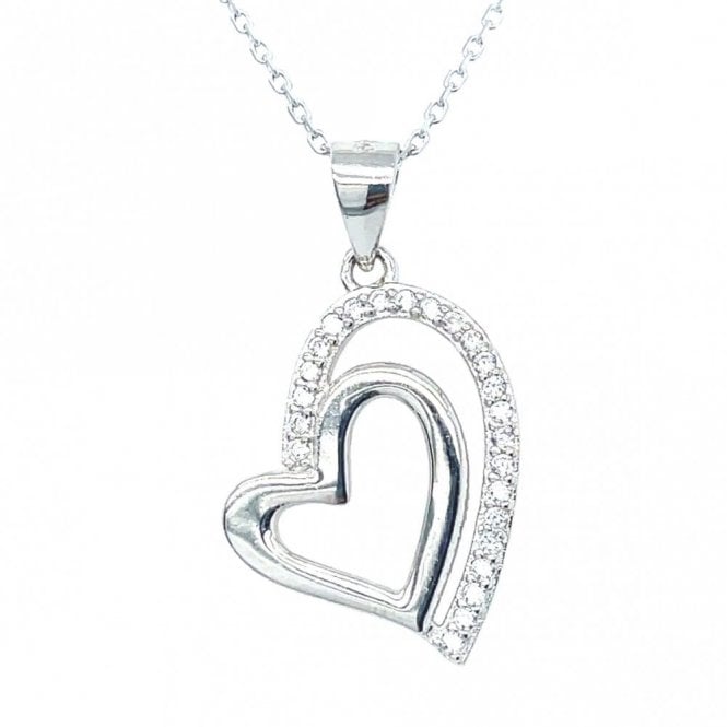 Faith Sterling Silver Sterling Silver Plain Hanging Heart with CZ Shadow Necklace 18x19mm, 16-18