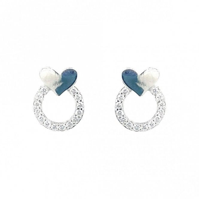Faith Sterling Silver Sterling Silver Plain Heart Stud with Drop CZ Circle Outline Stud Earrings 10x8mm