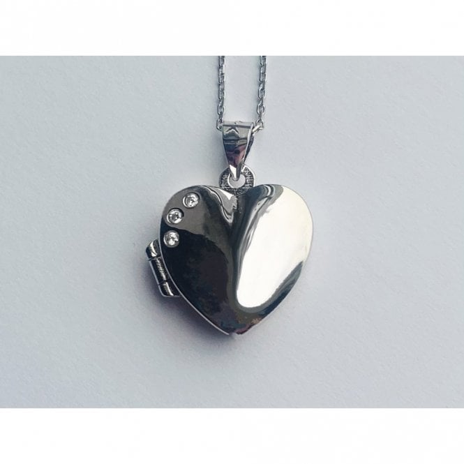 Faith Sterling Silver Sterling Silver Plain Heart with 3 CZ Stone 16 x 16mm Locket & 18