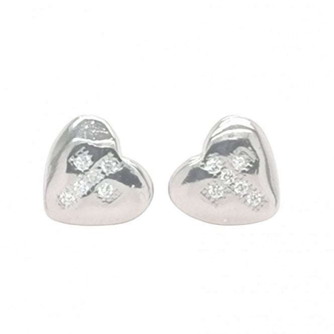 Faith Sterling Silver Sterling Silver Plain Heart with CZ Centre Cross 8x7mm Stud Earrings