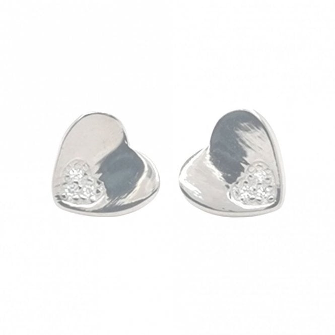 Faith Sterling Silver Sterling Silver Plain Heart with Inside Bottom Pave Heart Stud 9x7mm Earrings