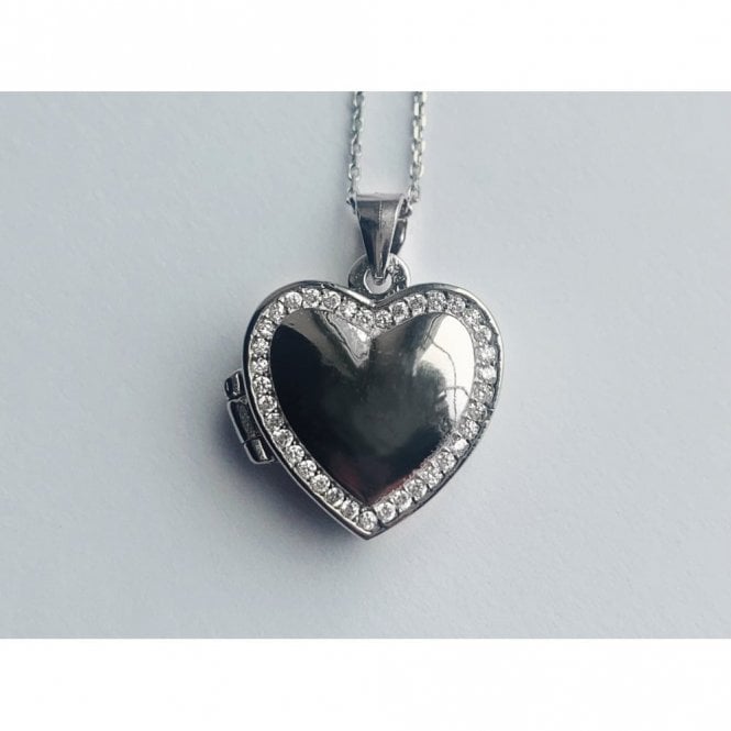 Faith Sterling Silver Sterling Silver Plain Heart with Stone Set Edge 16 x 16mm Locket & 18