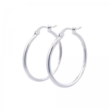 Sterling Silver Plain Hinged Hoop Earrings 30mm 