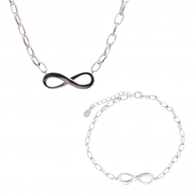Faith Sterling Silver Sterling Silver Plain Infinity Belcher Link Necklace & Bracelet Set 2.2 x 0.7cm, 17cm + 3cm, 16-18